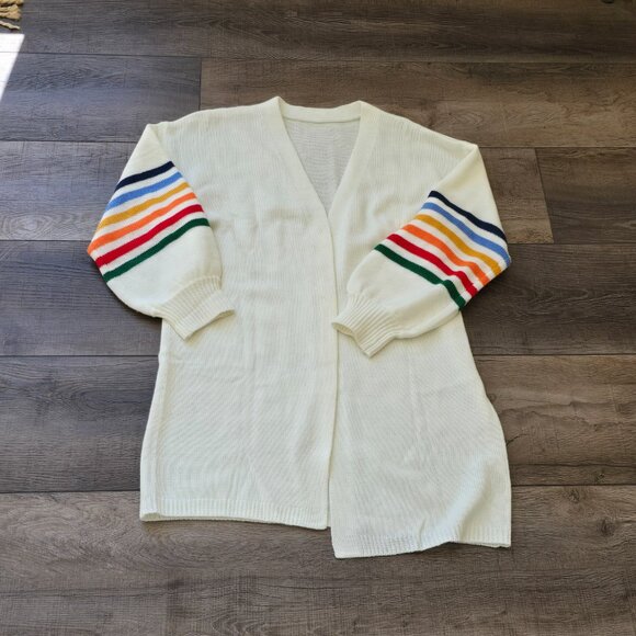 White Rainbow Stripe Cardigan, Size: M - Picture 2 of 7